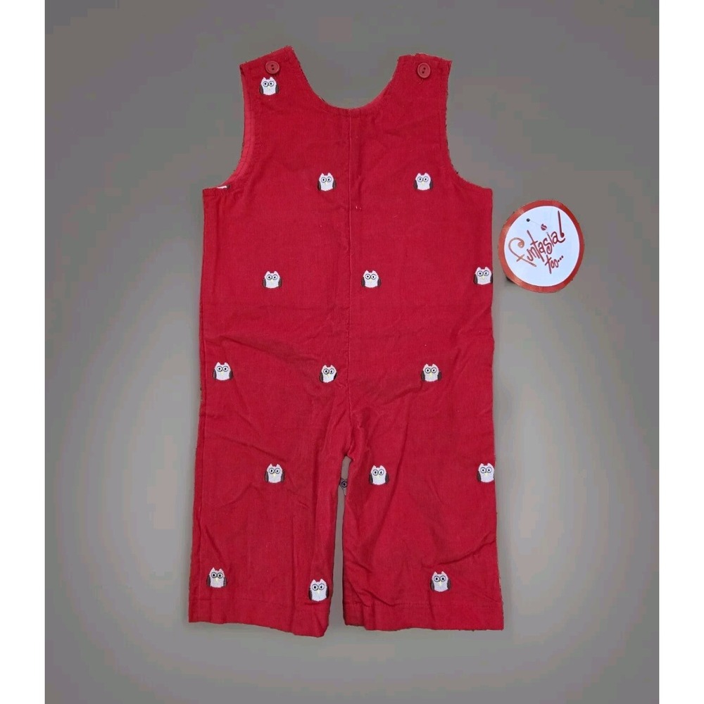 FUNTASIA Too! Overall Jumpsuit Red Owl Embroidery Size 12mos